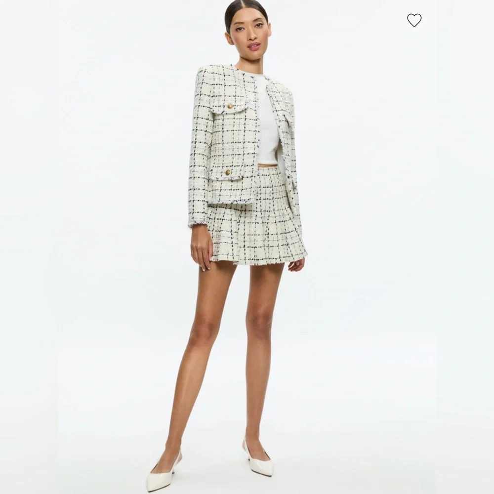 NWT Alice + Olivia Cream and Black Tweed Skirt Size 10 - Picture 7 of 11